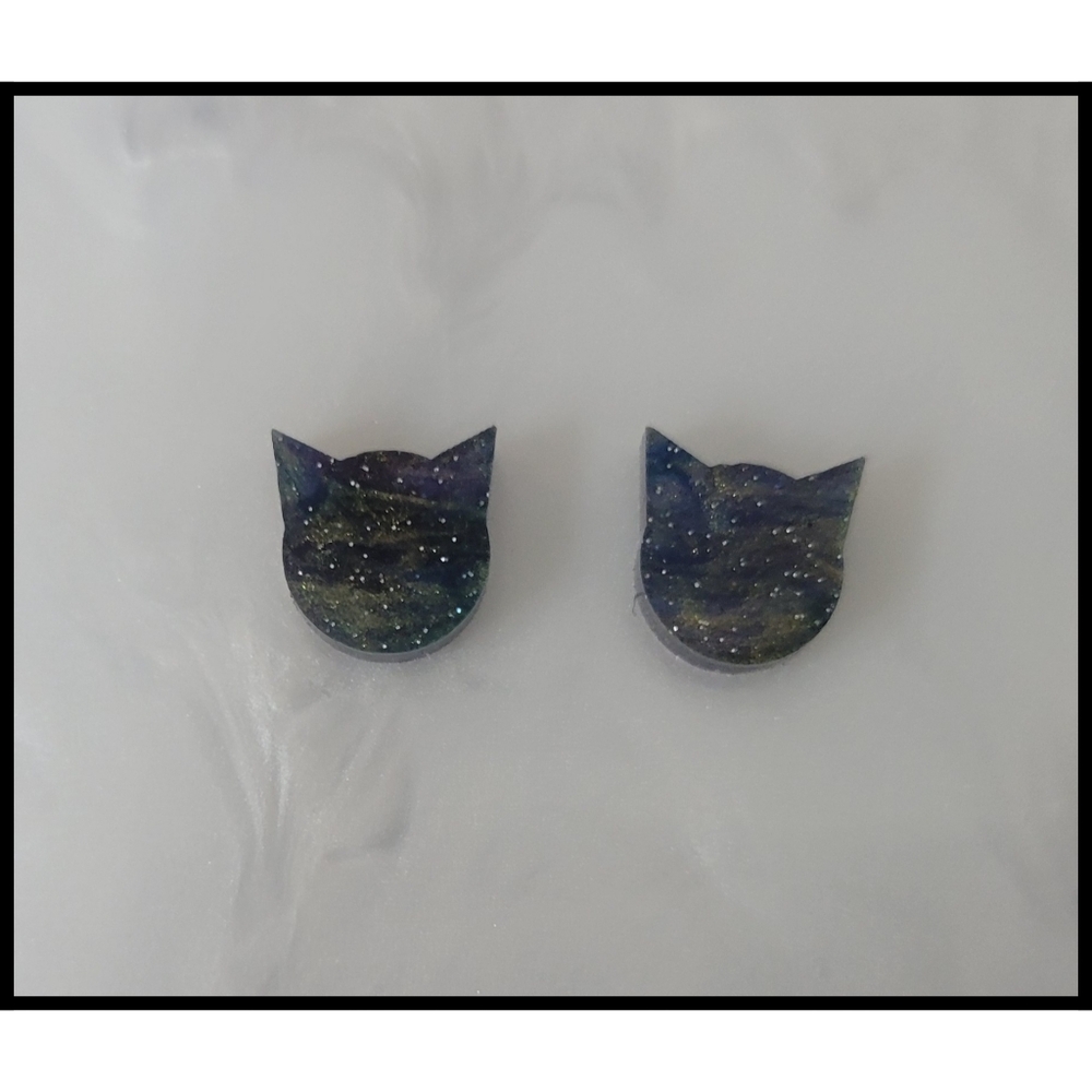 Cosmic Cat Earrings, Galaxy Cat Stud Earrings, Space Kitty Jewelry